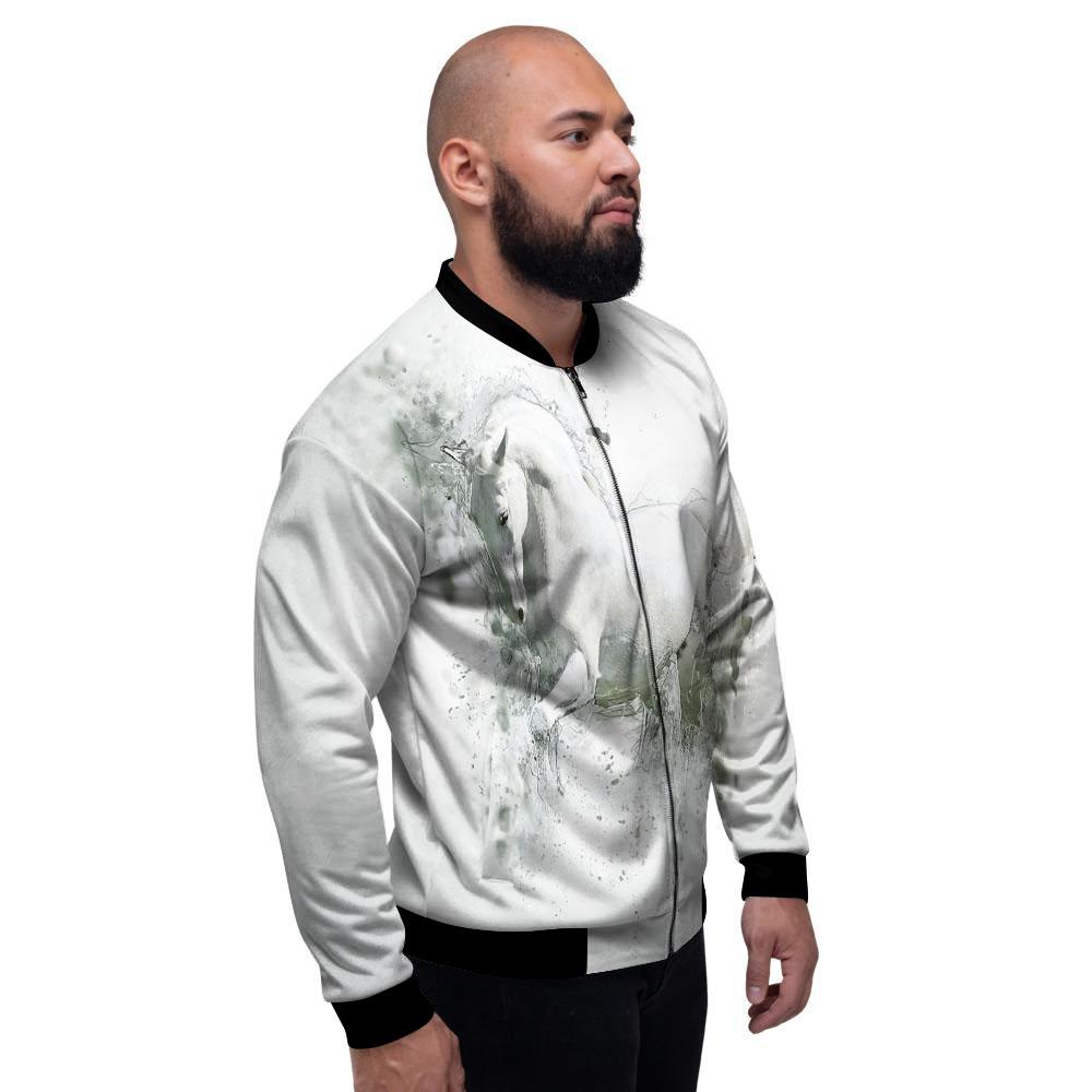 Horse White Stallion Print Men's Bomber Jacket-grizzshop