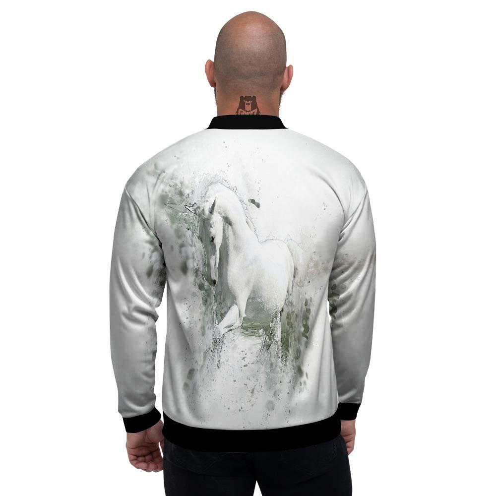 Horse White Stallion Print Men's Bomber Jacket-grizzshop