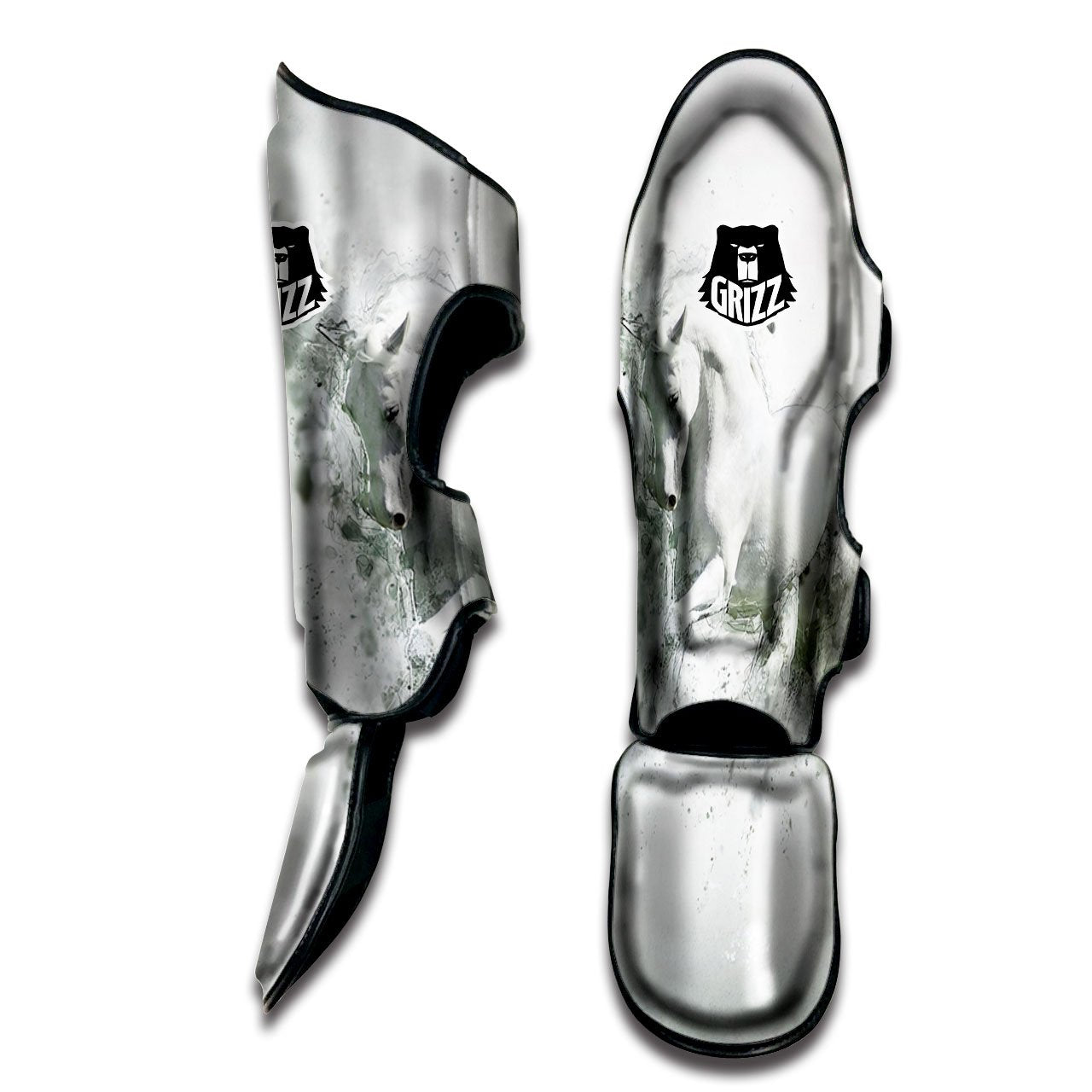 Horse White Stallion Print Muay Thai Shin Guards-grizzshop