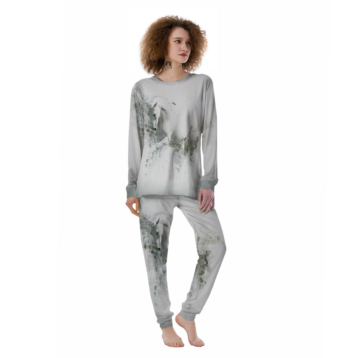 Horse White Stallion Print Women's Pajamas-grizzshop