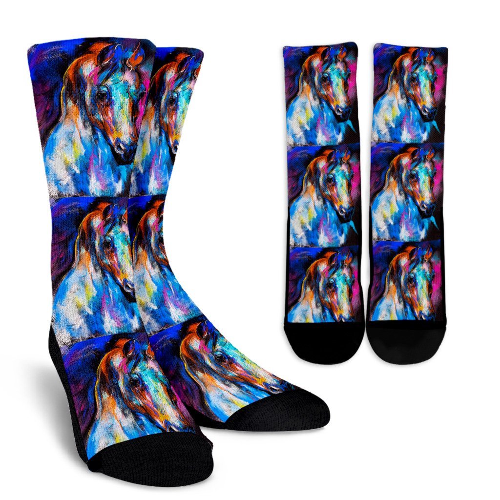 Horse Portrait Pattern Print Unisex Crew Socks-grizzshop