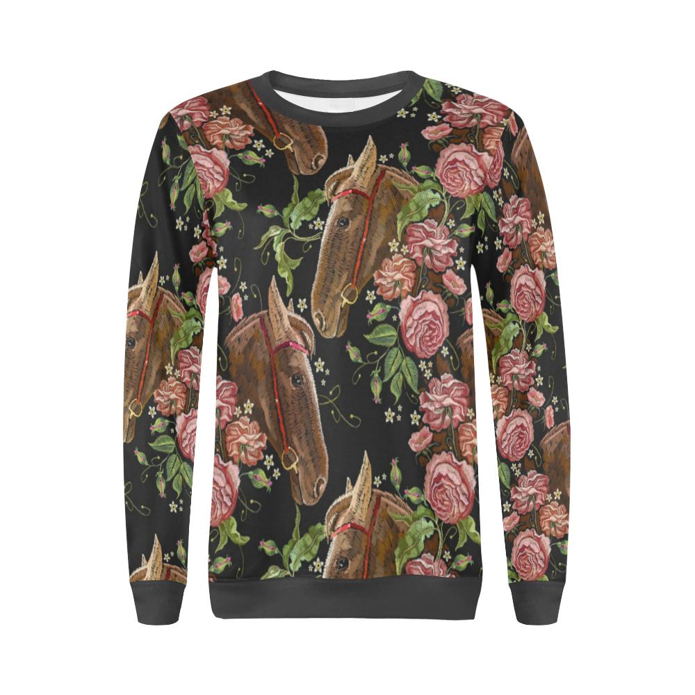Horse Rose Pattern Print Women's Sweatshirt-grizzshop