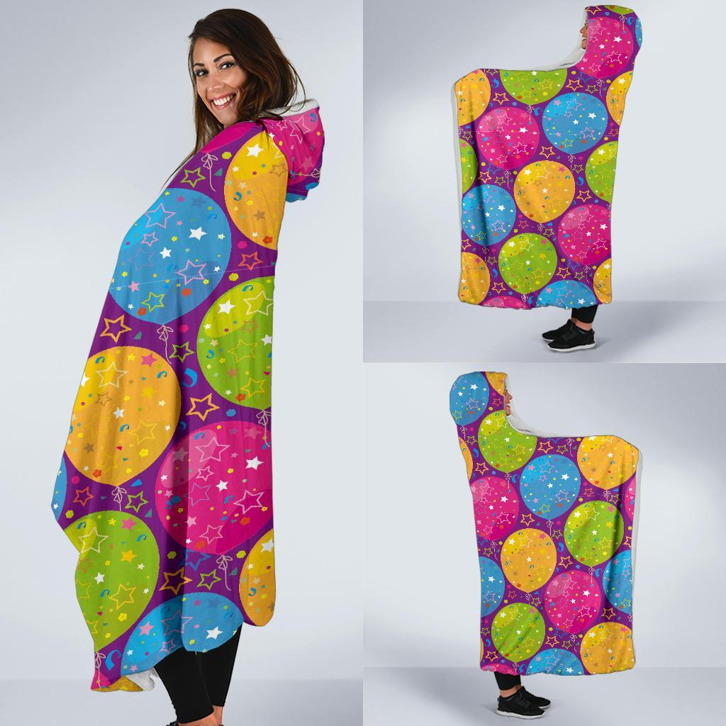Hot Air Balloon Colorful Pattern Print Hooded Blanket-grizzshop