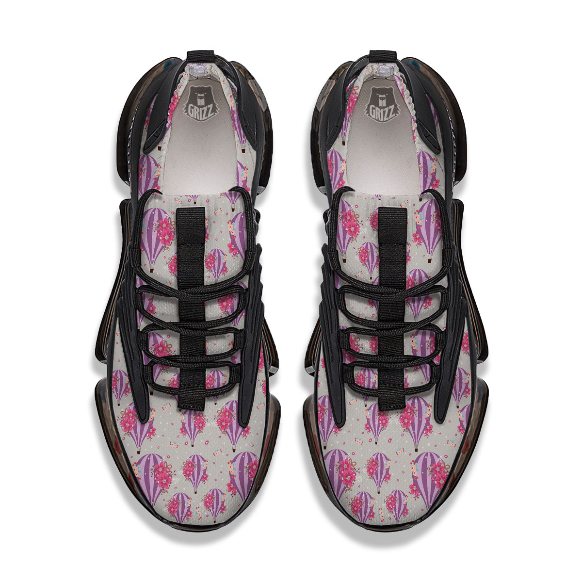 Hot Air Balloon Floral Print Pattern Black Gym Shoes-grizzshop