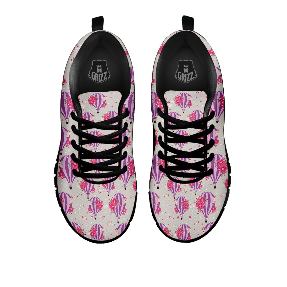 Hot Air Balloon Floral Print Pattern Black Sneaker-grizzshop