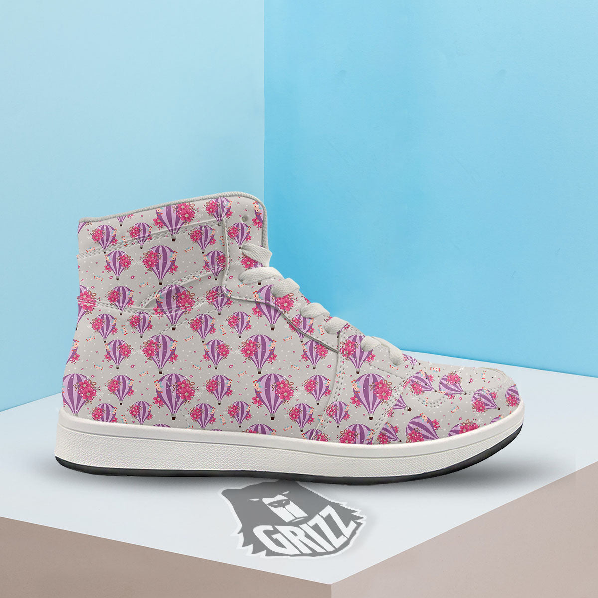 Hot Air Balloon Floral Print Pattern High Top Sneakers-grizzshop