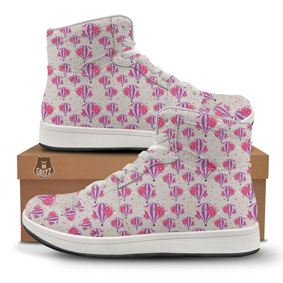 Hot Air Balloon Floral Print Pattern High Top Sneakers-grizzshop