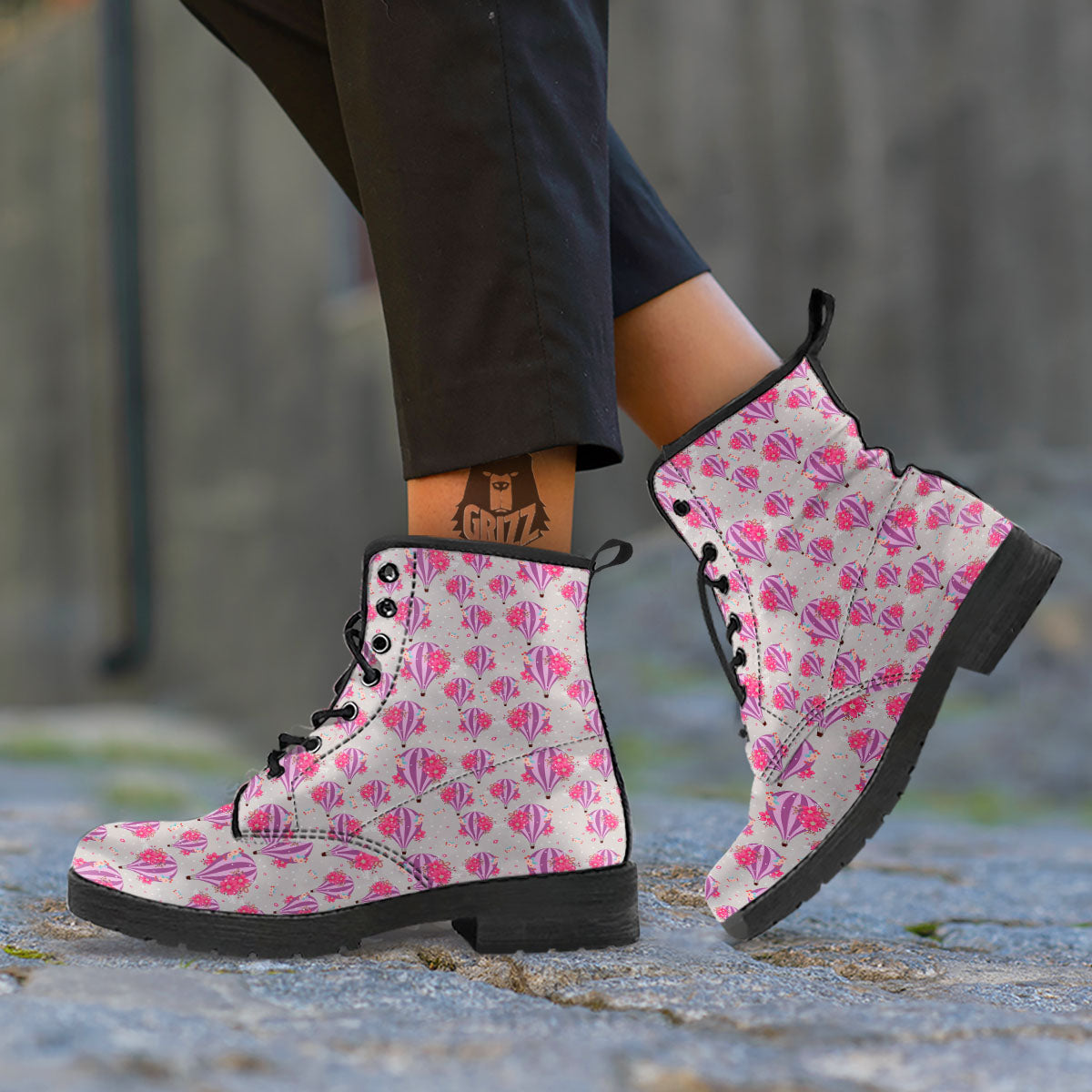 Hot Air Balloon Floral Print Pattern Leather Boots-grizzshop