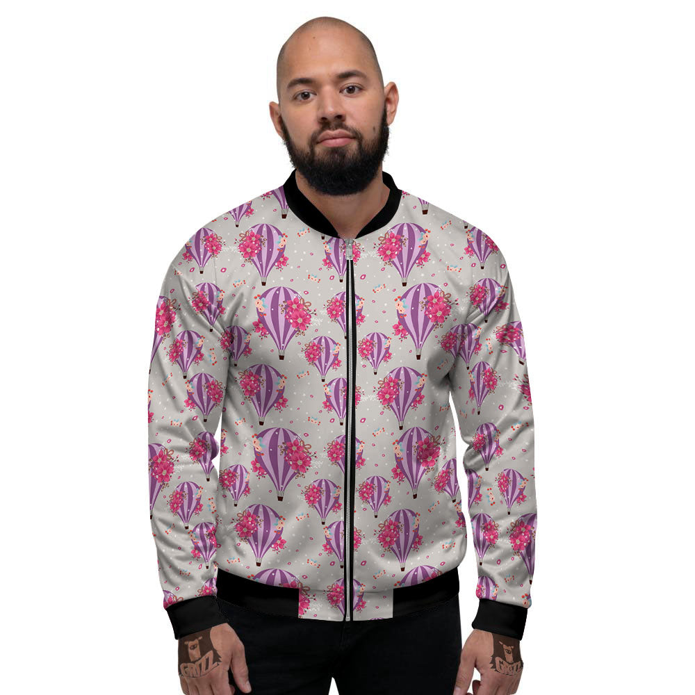 Hot Air Balloon Floral Print Pattern Men's Bomber Jacket-grizzshop