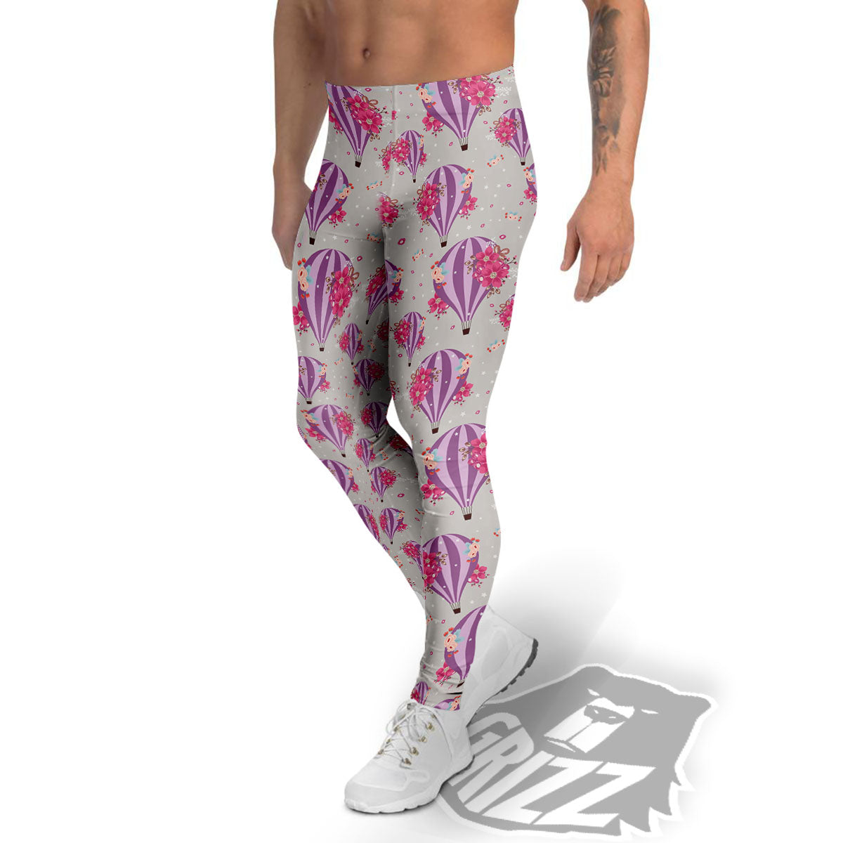 Hot Air Balloon Floral Print Pattern Men's Leggings-grizzshop