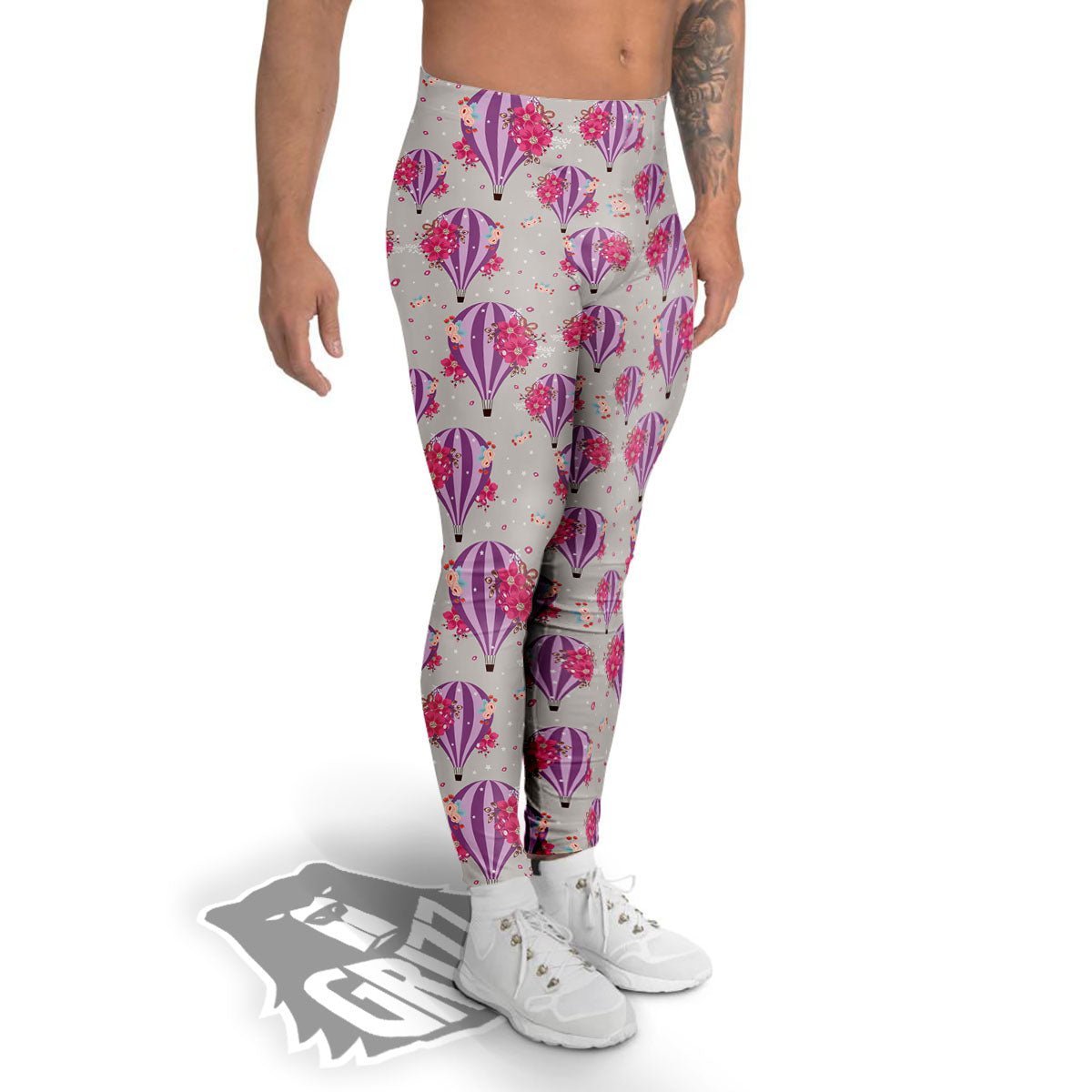 Hot Air Balloon Floral Print Pattern Men's Leggings-grizzshop