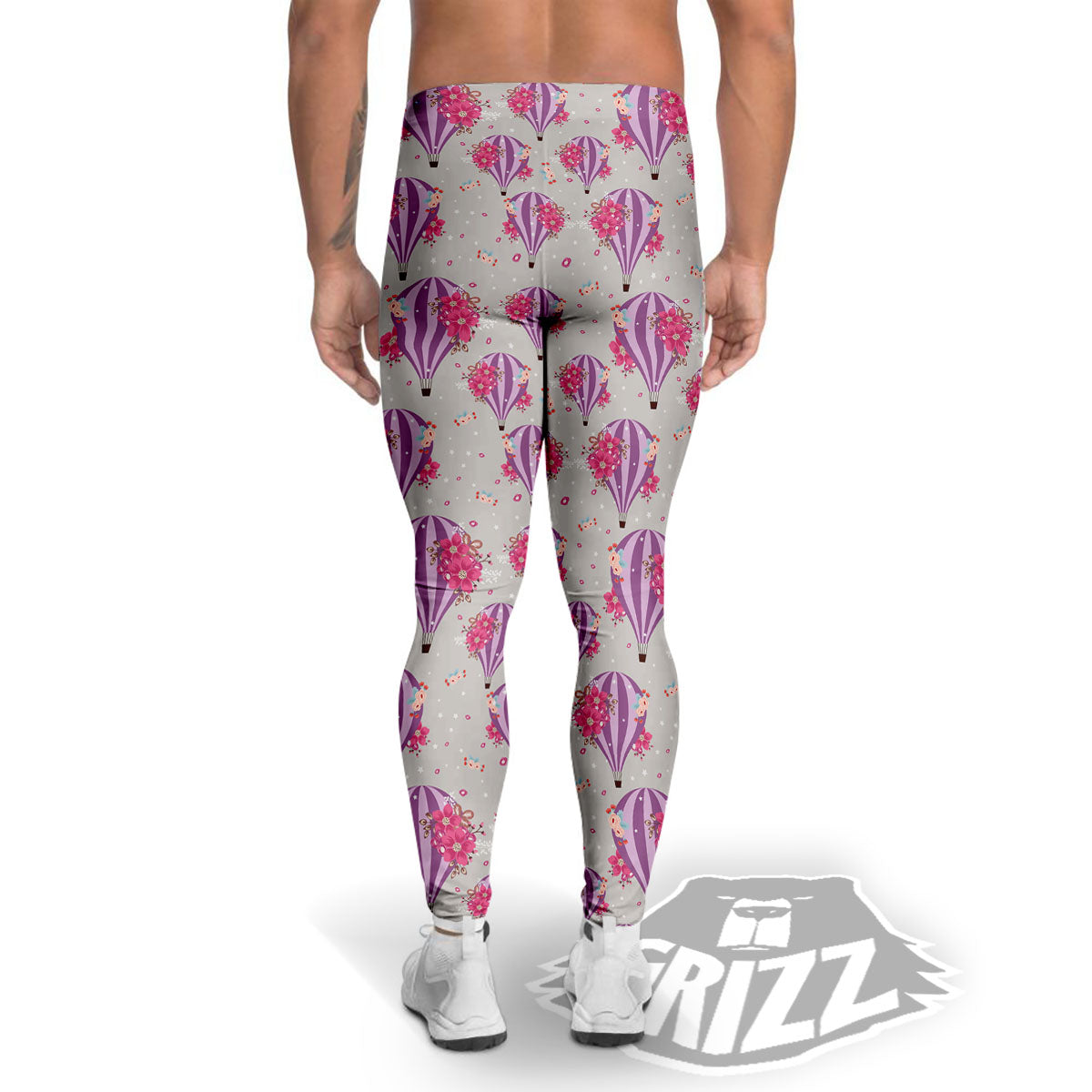 Hot Air Balloon Floral Print Pattern Men's Leggings-grizzshop