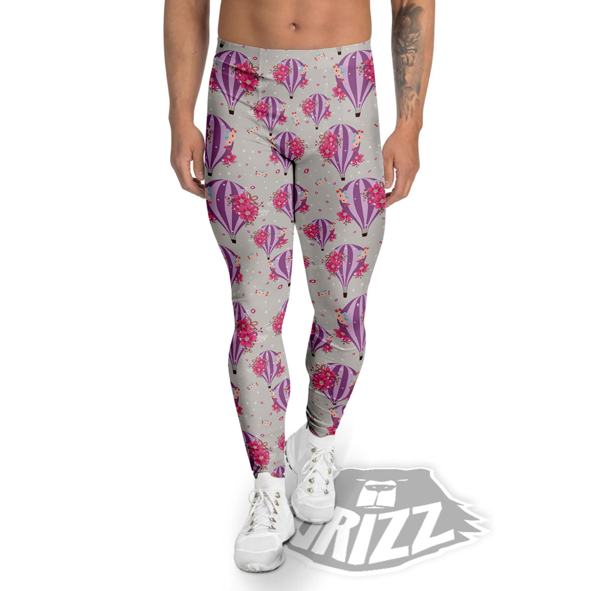 Hot Air Balloon Floral Print Pattern Men's Leggings-grizzshop