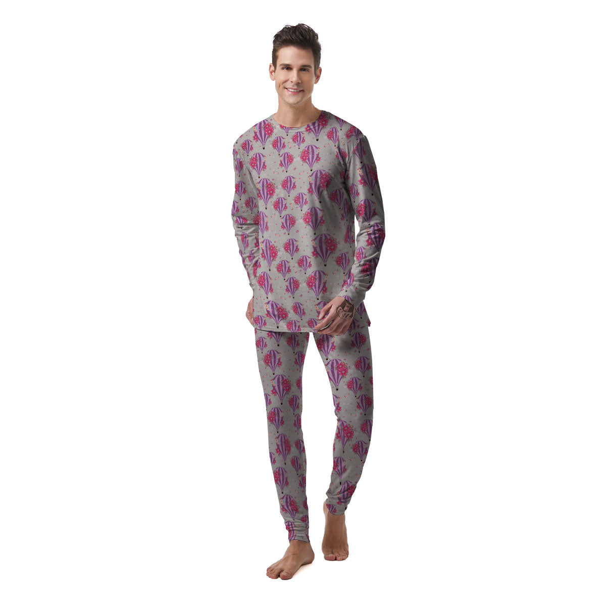 Hot Air Balloon Floral Print Pattern Men's Pajamas-grizzshop