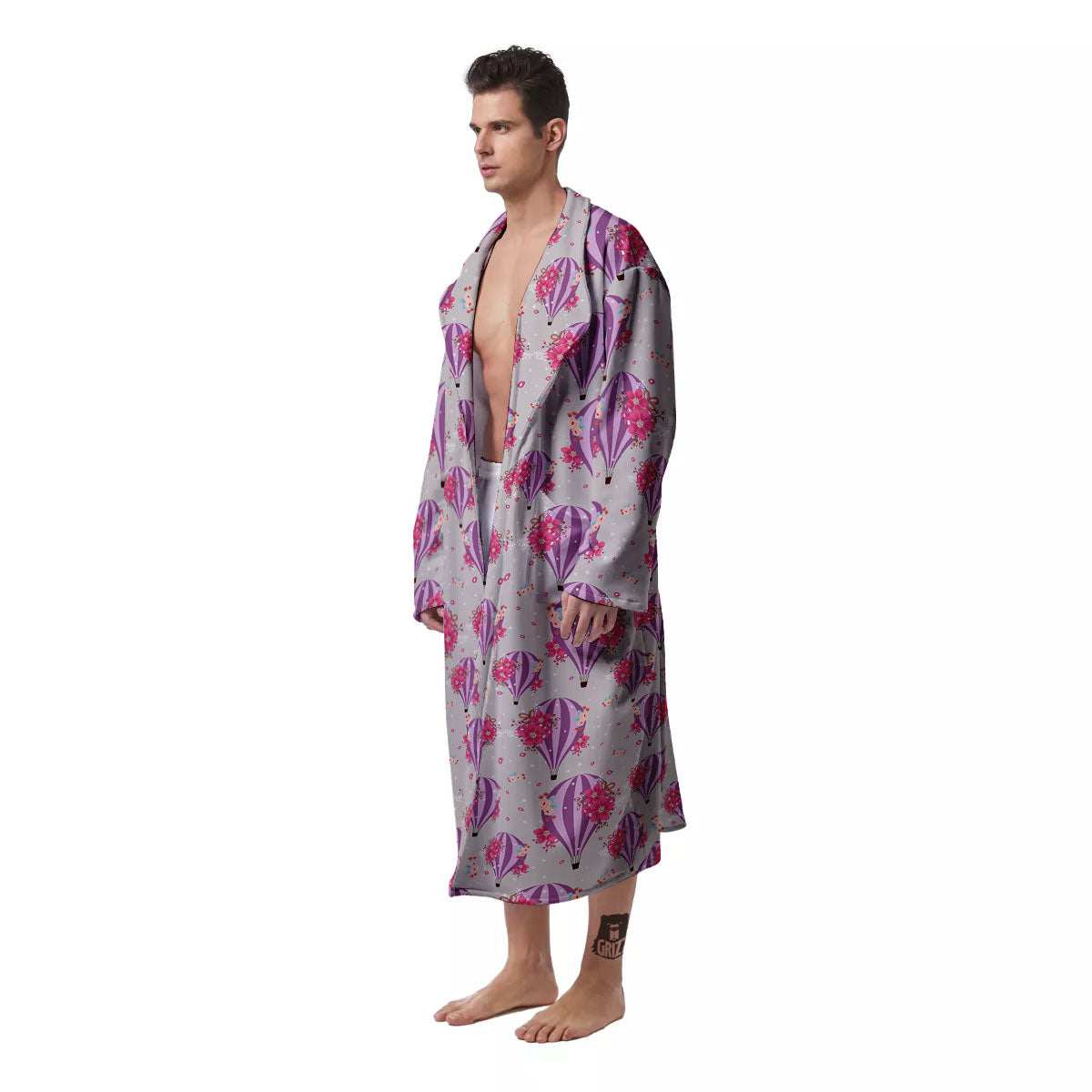 Hot Air Balloon Floral Print Pattern Men's Robe-grizzshop