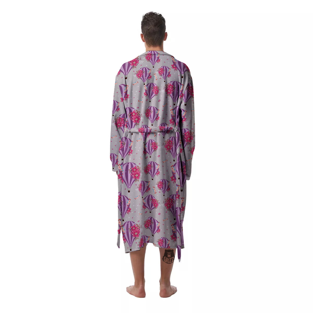Hot Air Balloon Floral Print Pattern Men's Robe-grizzshop
