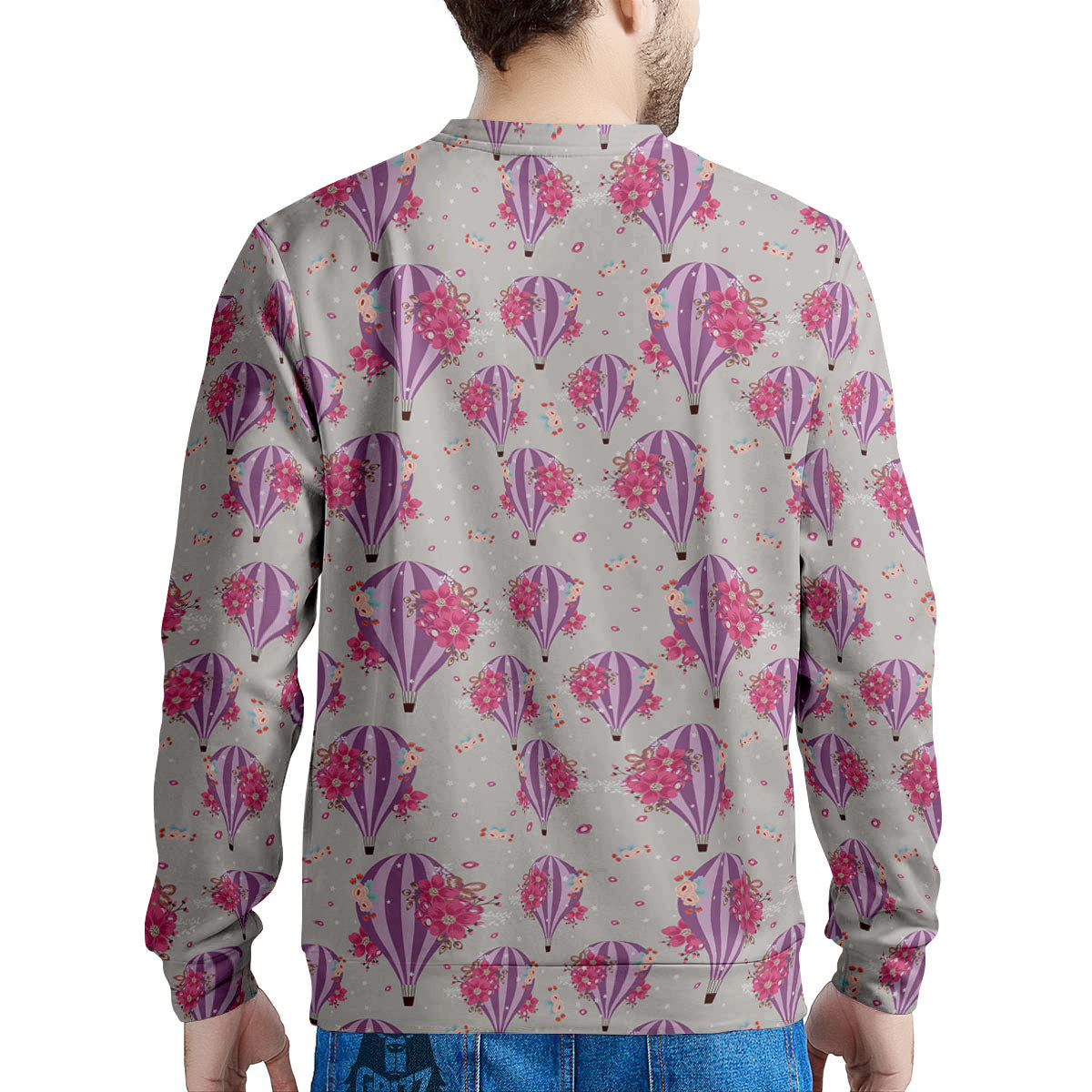 Hot Air Balloon Floral Print Pattern Men's Sweatshirt-grizzshop