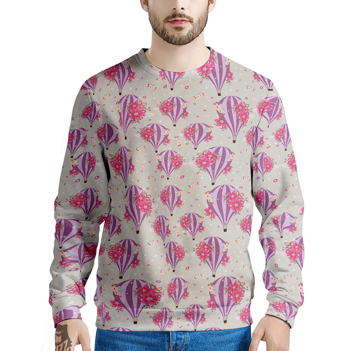 Hot Air Balloon Floral Print Pattern Men's Sweatshirt-grizzshop