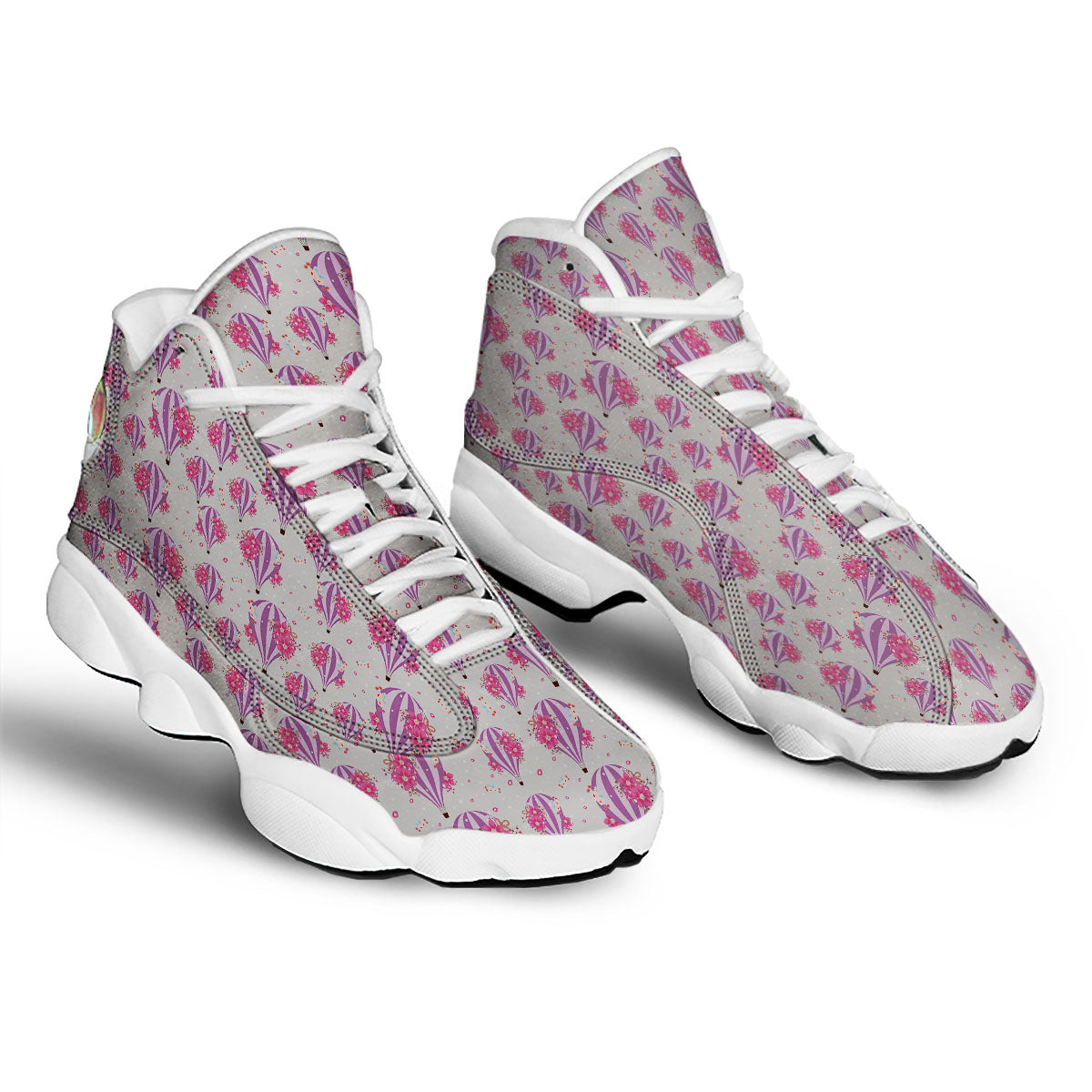 Hot Air Balloon Floral Print Pattern White Basketball Shoes-grizzshop