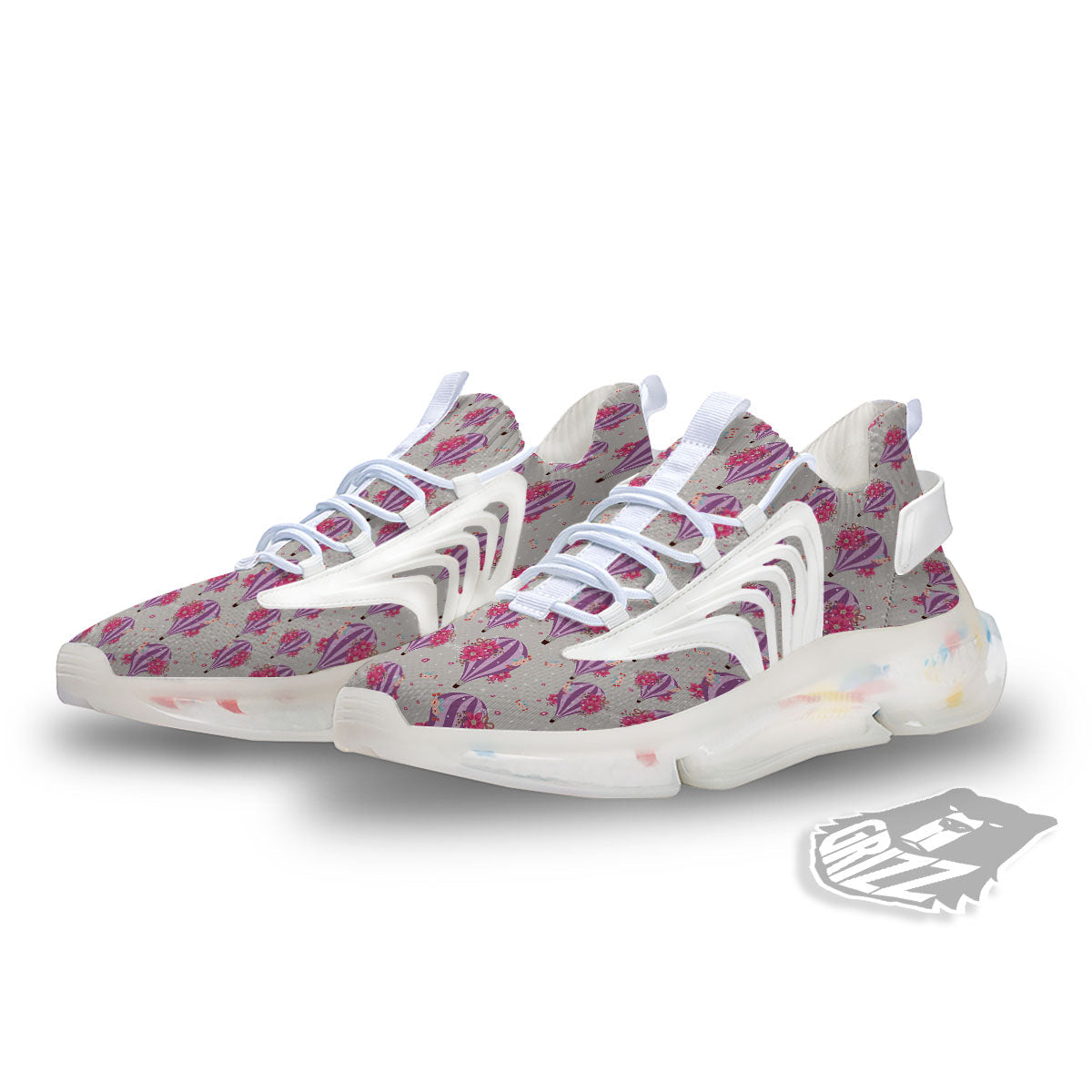 Hot Air Balloon Floral Print Pattern White Gym Shoes-grizzshop