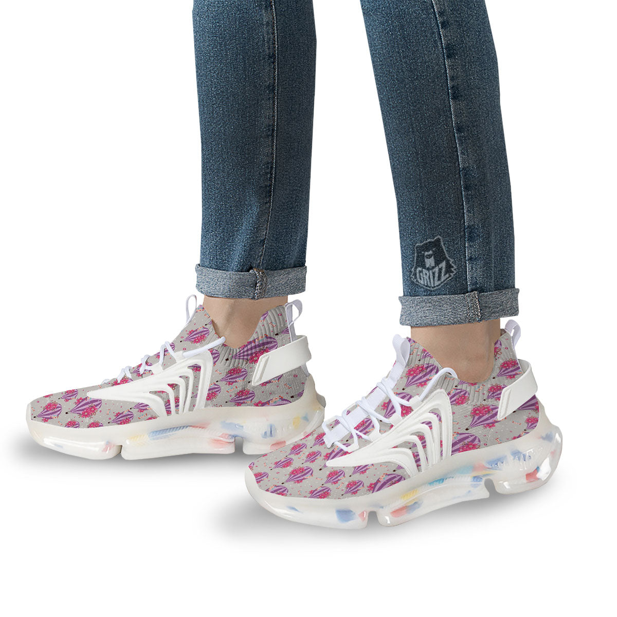 Hot Air Balloon Floral Print Pattern White Gym Shoes-grizzshop