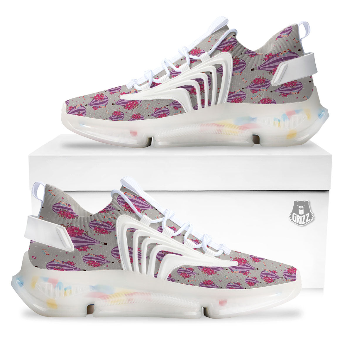 Hot Air Balloon Floral Print Pattern White Gym Shoes-grizzshop