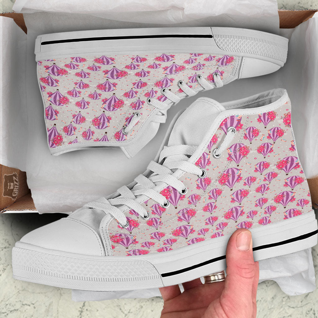 Hot Air Balloon Floral Print Pattern White High Top Shoes-grizzshop