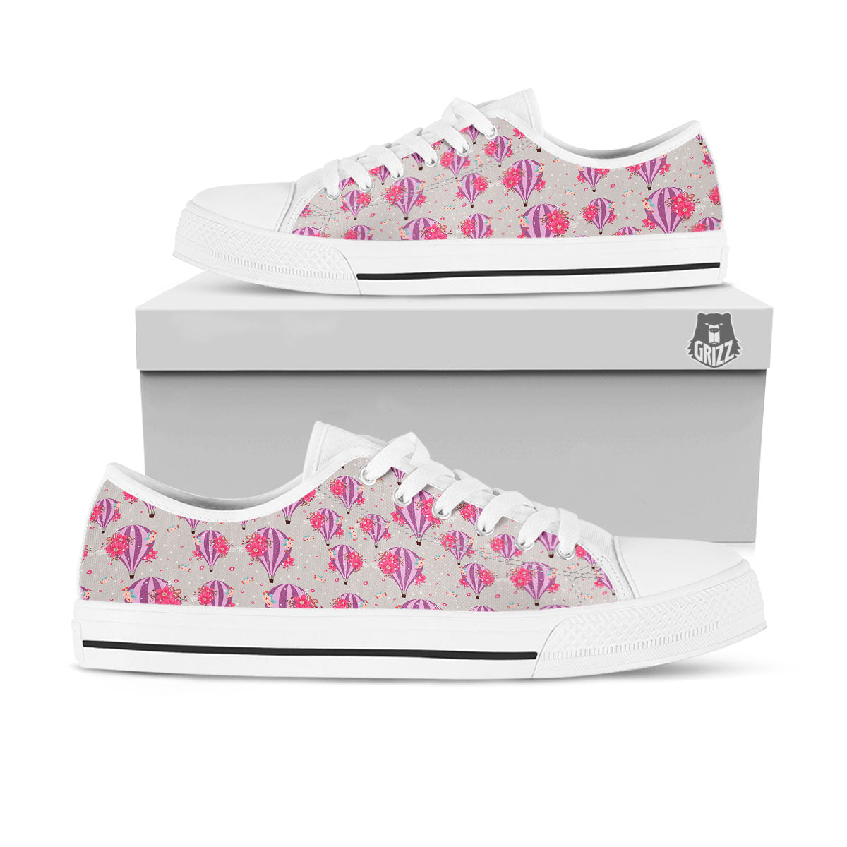 Hot Air Balloon Floral Print Pattern White Low Top Shoes-grizzshop