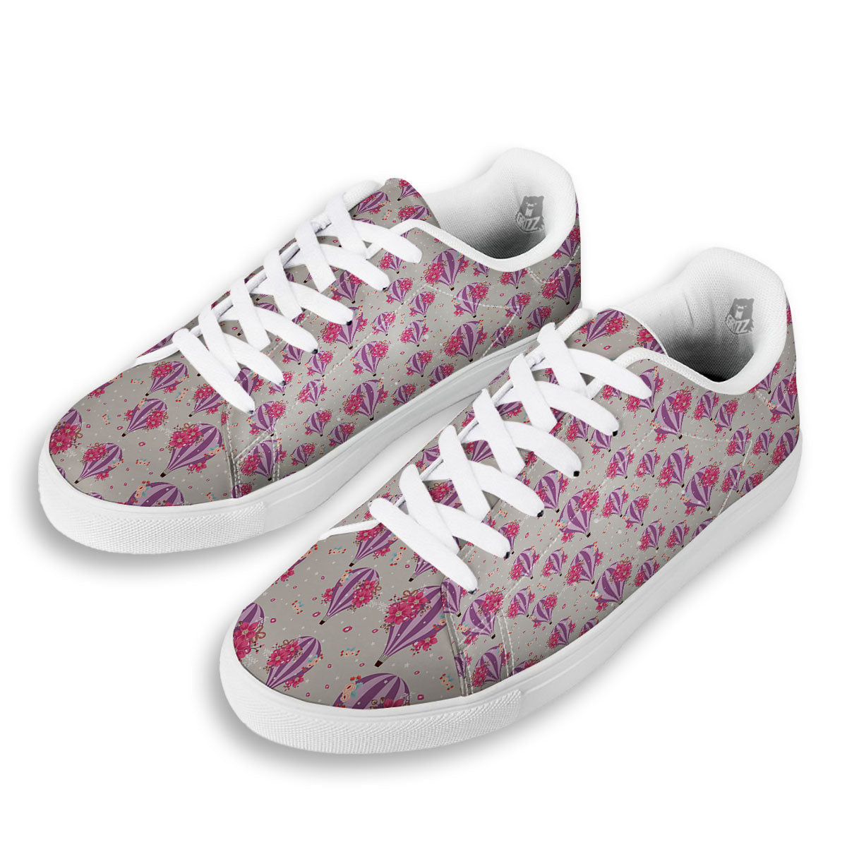 Hot Air Balloon Floral Print Pattern White Low Top Sneakers-grizzshop