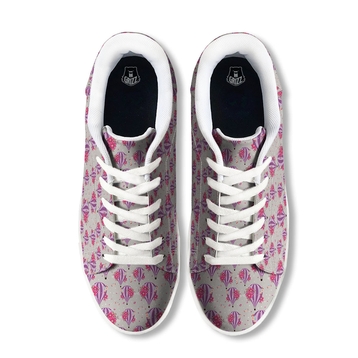 Hot Air Balloon Floral Print Pattern White Low Top Sneakers-grizzshop