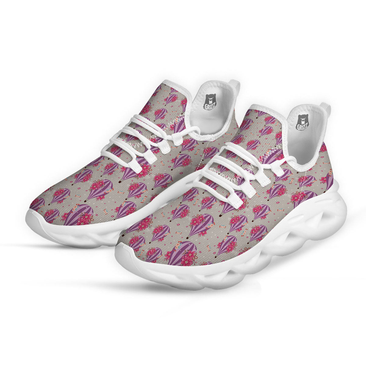 Hot Air Balloon Floral Print Pattern White Running Shoes-grizzshop