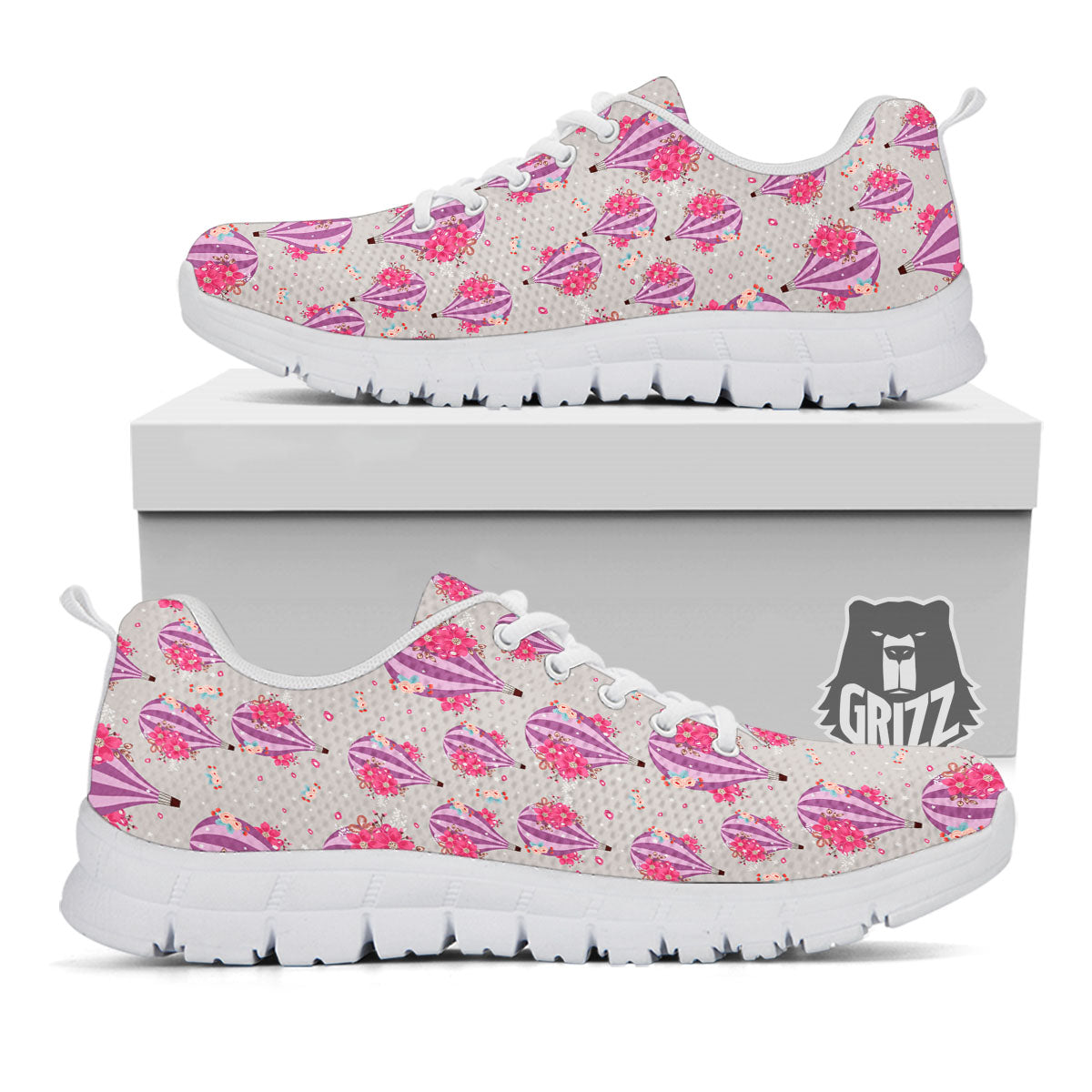 Hot Air Balloon Floral Print Pattern White Sneaker-grizzshop