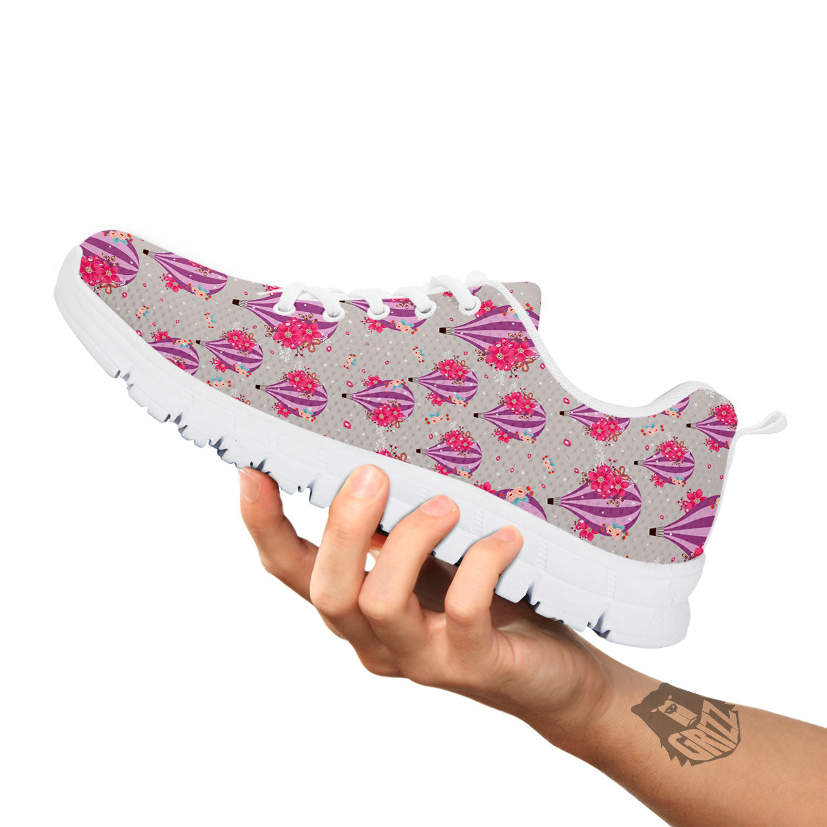 Hot Air Balloon Floral Print Pattern White Sneaker-grizzshop