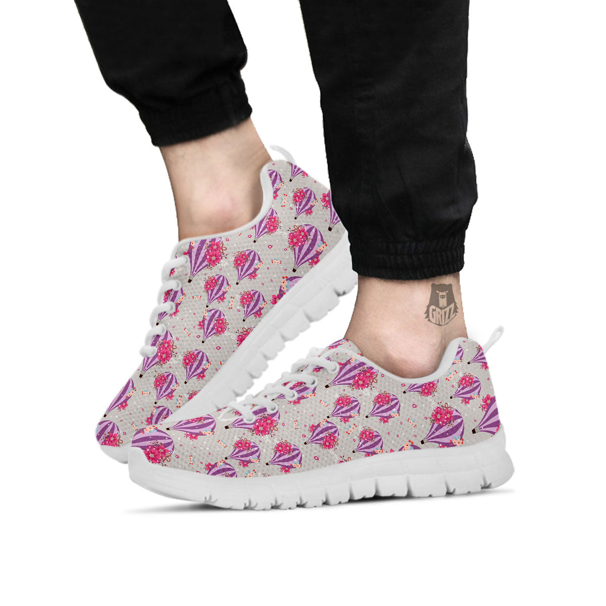 Hot Air Balloon Floral Print Pattern White Sneaker-grizzshop