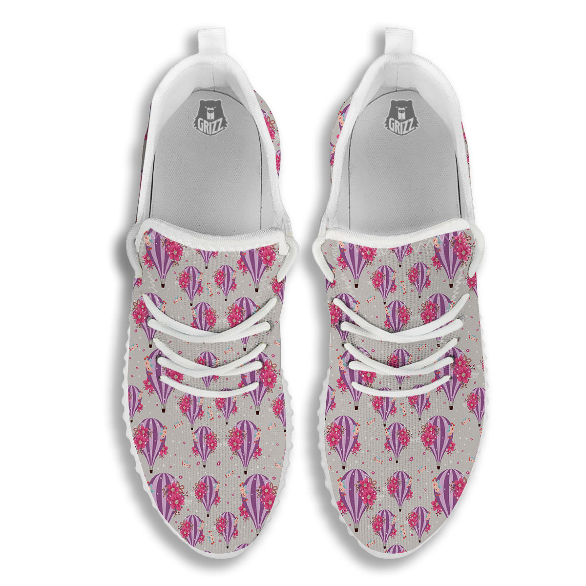 Hot Air Balloon Floral Print Pattern White Walking Shoes-grizzshop