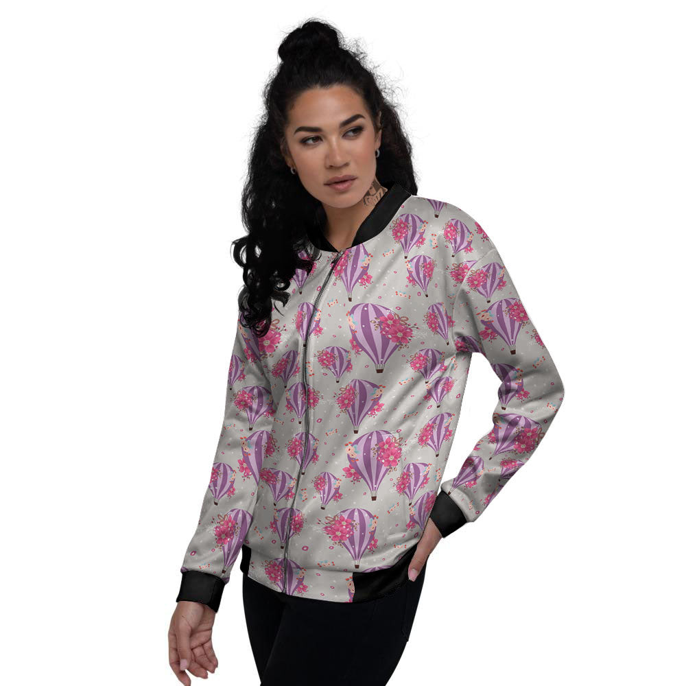 Hot Air Balloon Floral Print Pattern Women's Bomber Jacket-grizzshop