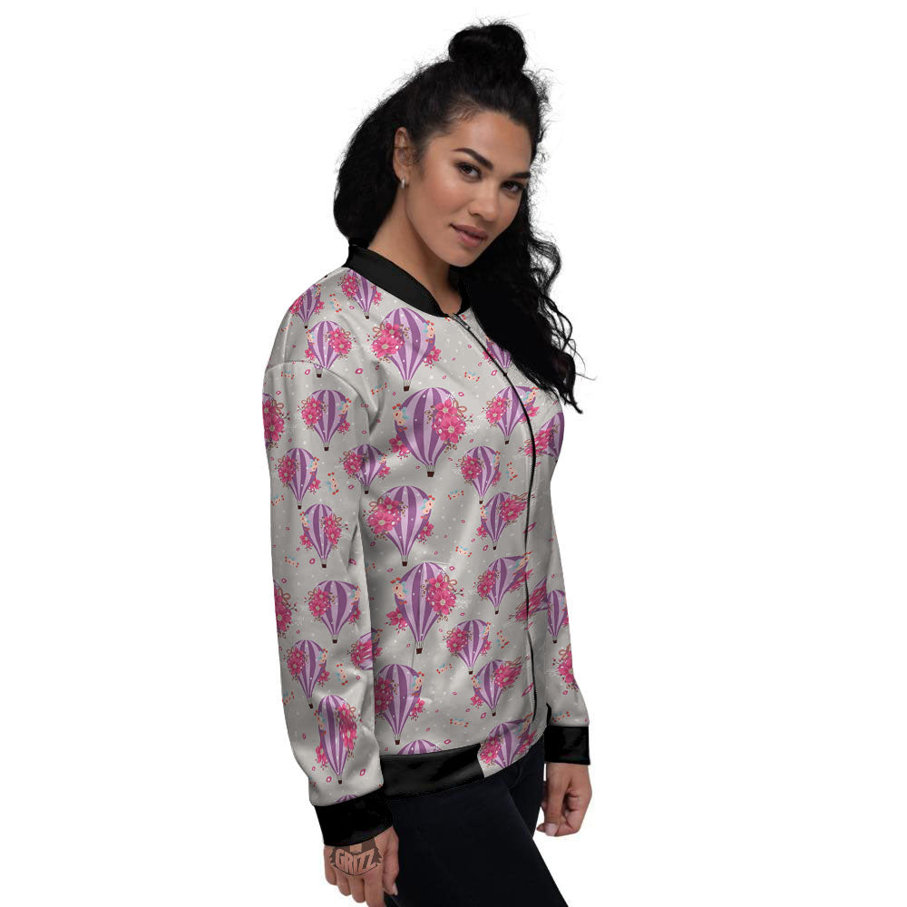 Hot Air Balloon Floral Print Pattern Women's Bomber Jacket-grizzshop