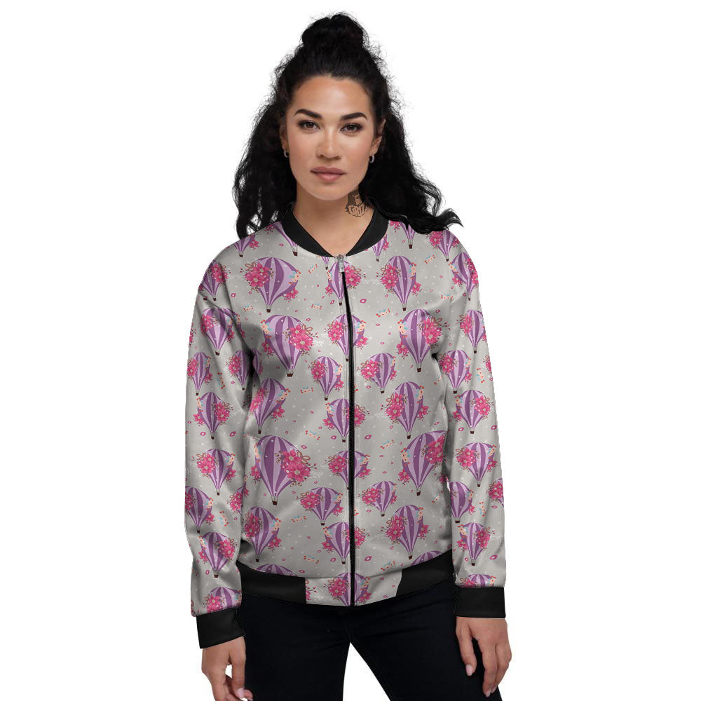 Hot Air Balloon Floral Print Pattern Women's Bomber Jacket-grizzshop