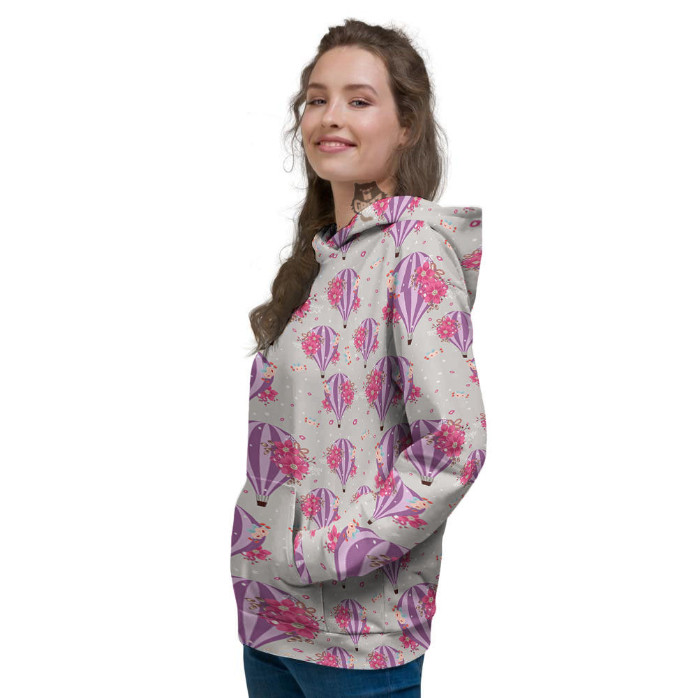Hot Air Balloon Floral Print Pattern Women's Hoodie-grizzshop