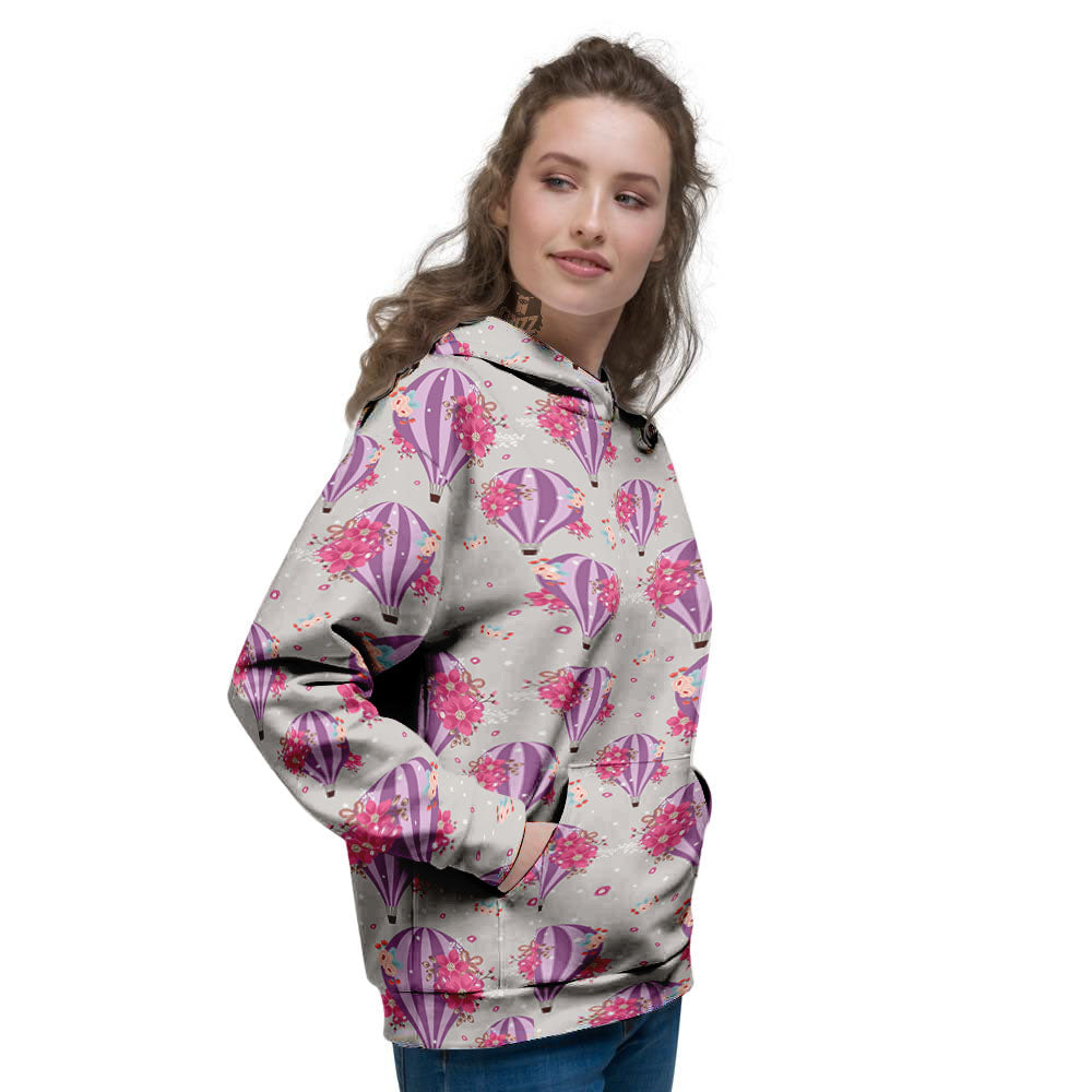 Hot Air Balloon Floral Print Pattern Women's Hoodie-grizzshop