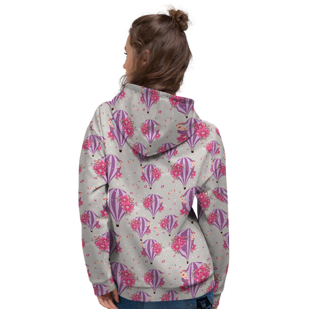 Hot Air Balloon Floral Print Pattern Women's Hoodie-grizzshop