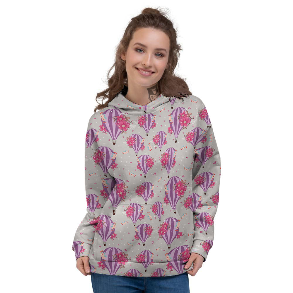 Hot Air Balloon Floral Print Pattern Women's Hoodie-grizzshop