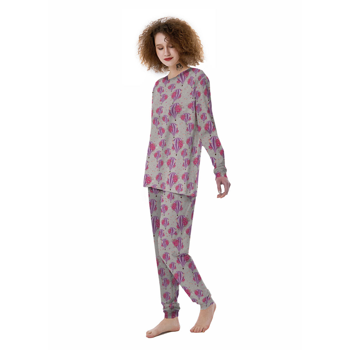 Hot Air Balloon Floral Print Pattern Women's Pajamas-grizzshop