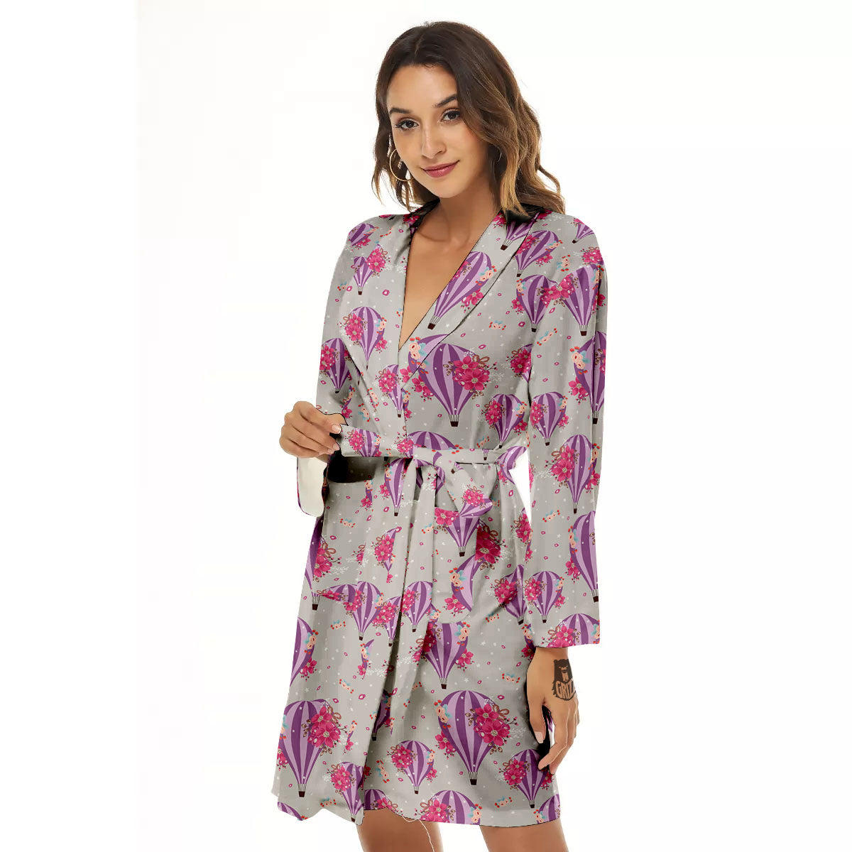 Hot Air Balloon Floral Print Pattern Women's Robe-grizzshop
