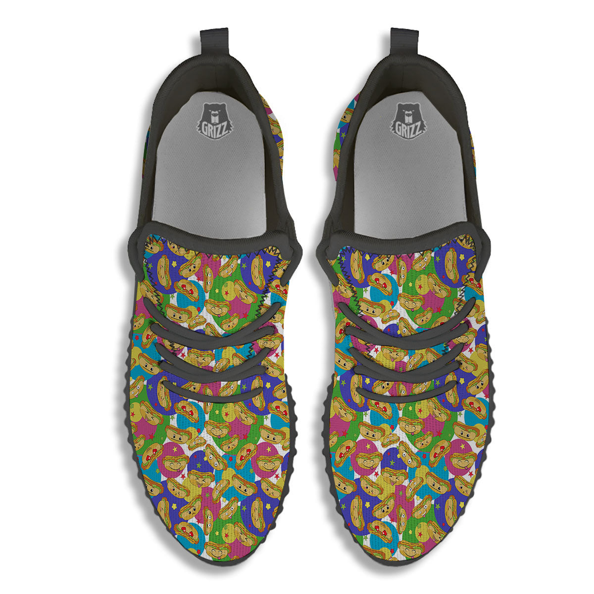 Hot Dog Colorful Print Pattern Black Walking Shoes-grizzshop