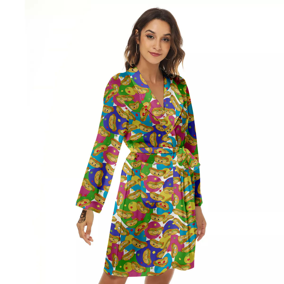 Hot Dog Colorful Print Pattern Women's Robe-grizzshop