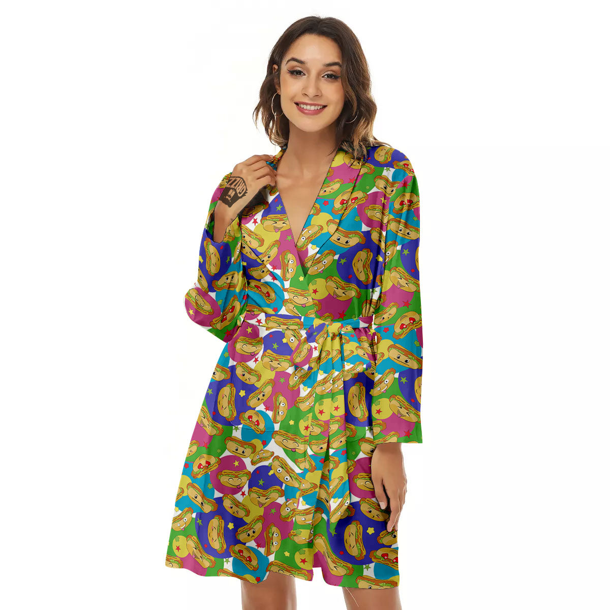 Hot Dog Colorful Print Pattern Women's Robe-grizzshop