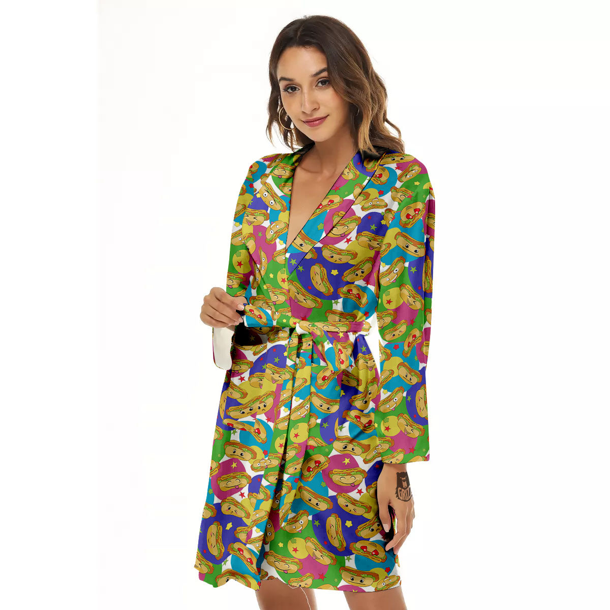 Hot Dog Colorful Print Pattern Women's Robe-grizzshop