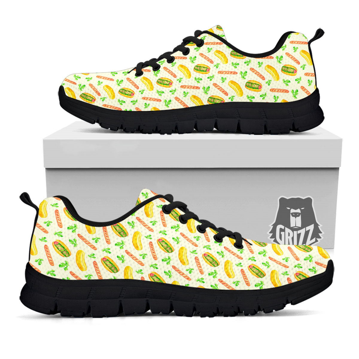 Hot Dog Drawing Print Pattern Black Sneaker-grizzshop