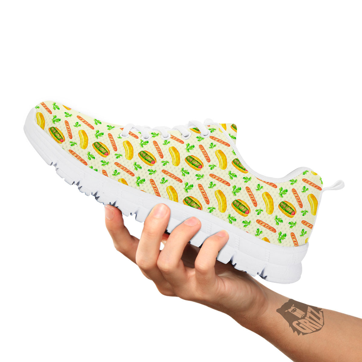 Hot Dog Drawing Print Pattern White Sneaker-grizzshop